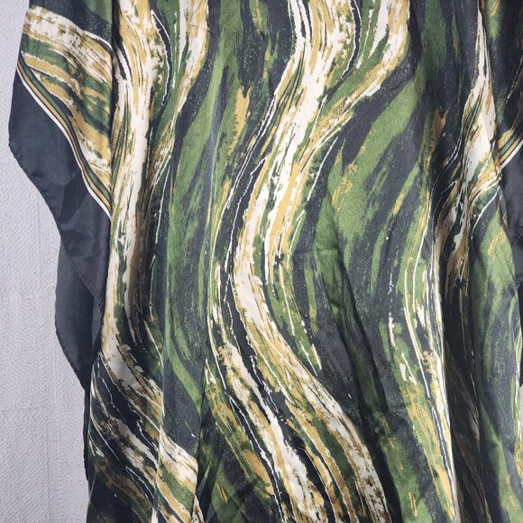 Bobbie Brooks Vtg Green Black Gold Abstract Stripe Cinch Waist Poly Kaftan OSFM - Picture 14 of 16